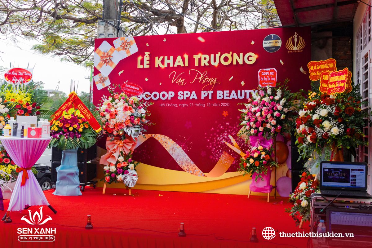 Backdrop khai trương in bạt Hiflex