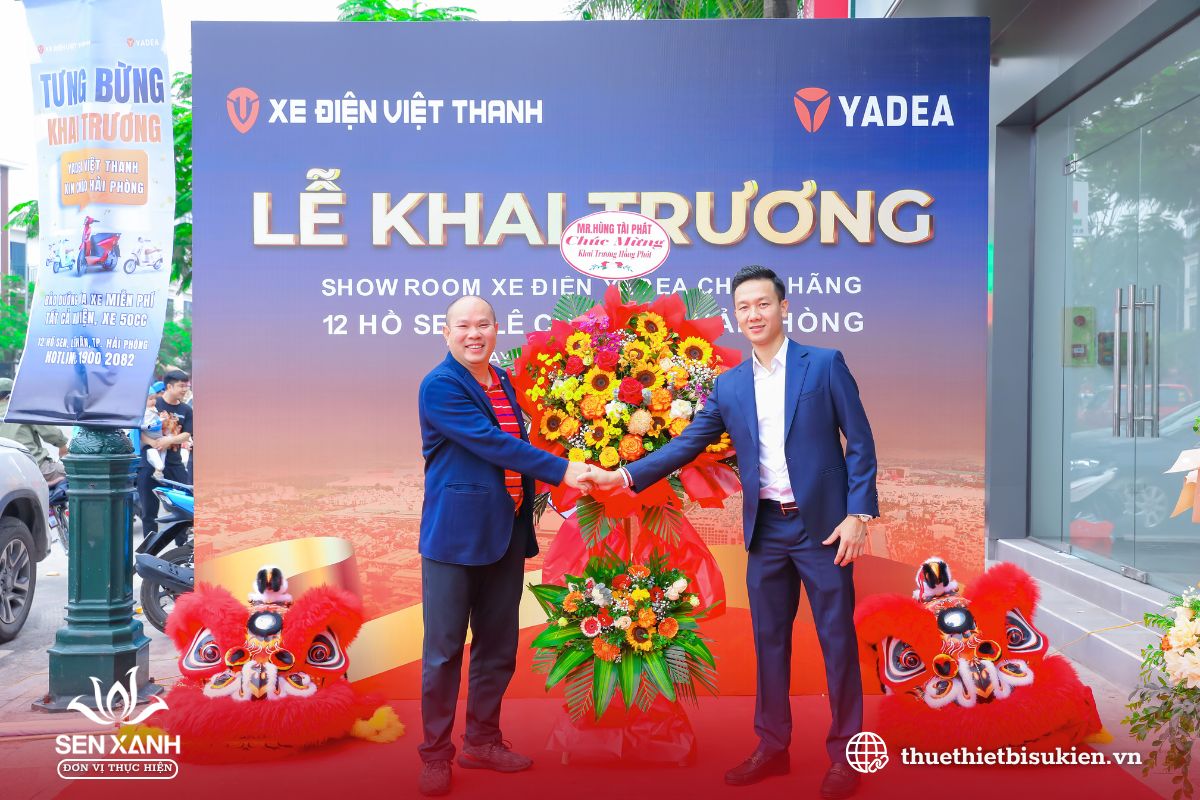 Backdrop khai trương xe điện Việt Thanh